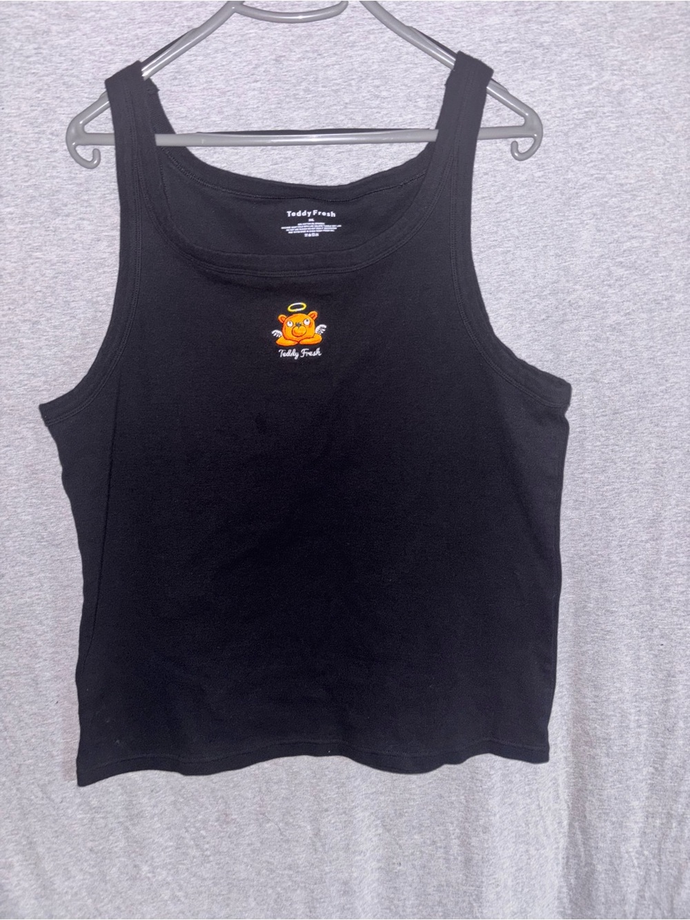 Teddy Fresh Black Tank Top with Orange Angel Bear Logo